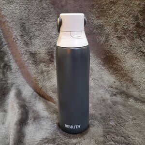 Brita Stainless Steel Water Bottle Snap Lid Gray Needs new Filter